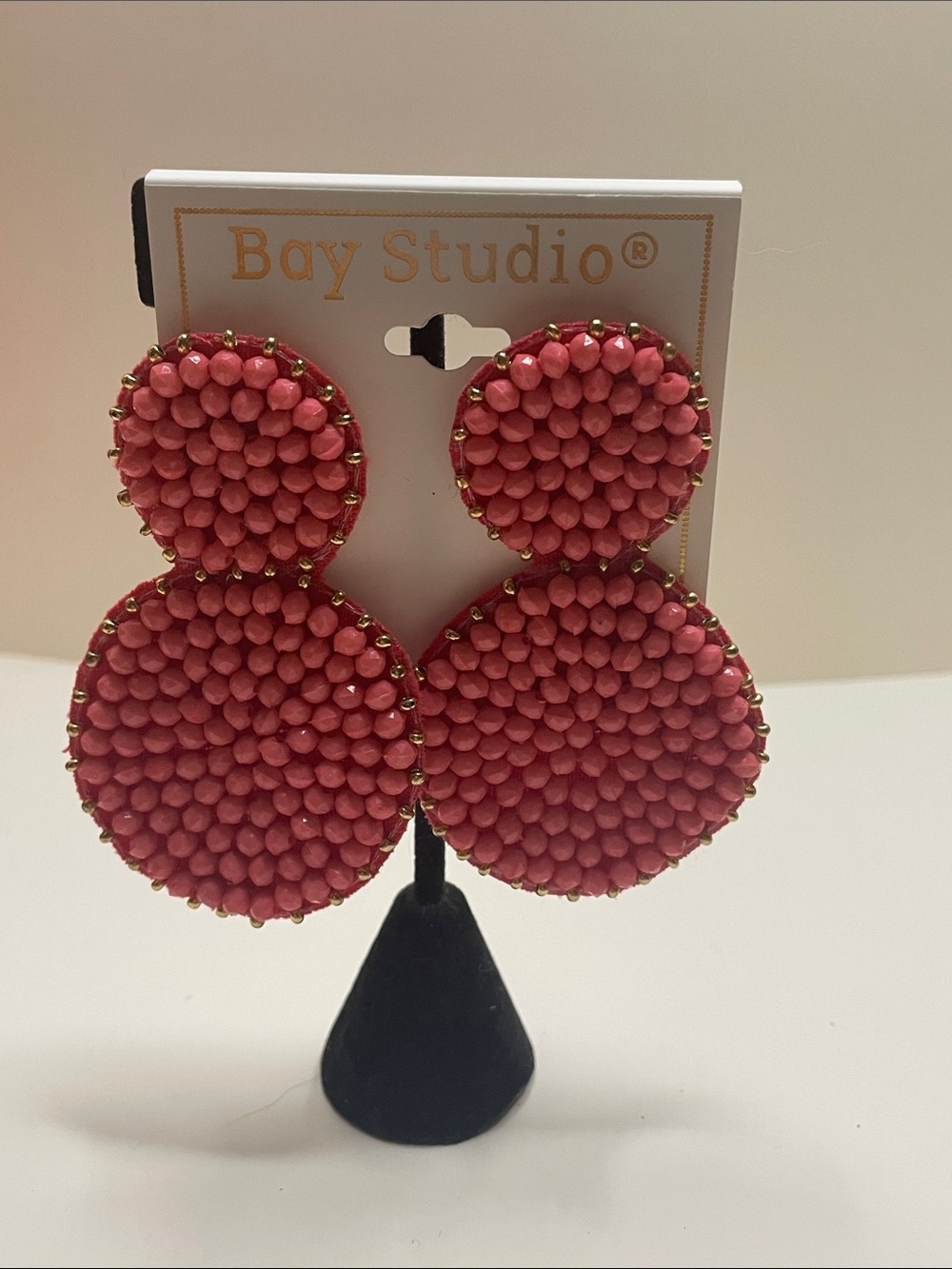 Bay Studio Coral Pink Beaded Double-Drop Statement Earrings